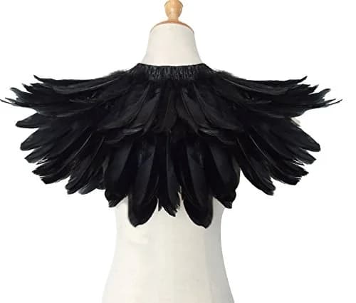 L'VOW Gothic Feather Shrug Cape Shawl Collar Men Halloween Costume, Black-5 | Unisex Dark Fantasy Accessory thumbnail 4