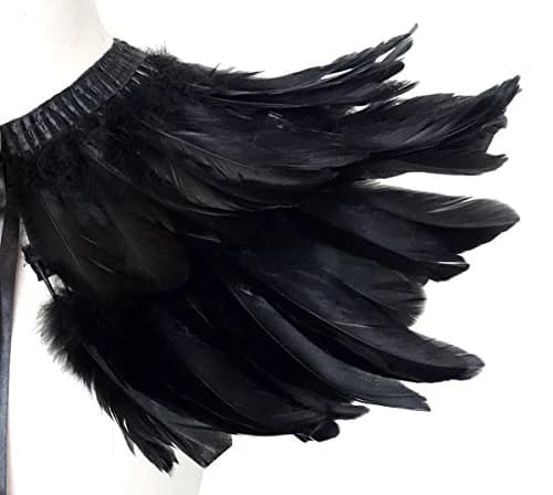 L'VOW Gothic Feather Shrug Cape Shawl Collar Men Halloween Costume, Black-5 | Unisex Dark Fantasy Accessory thumbnail 5