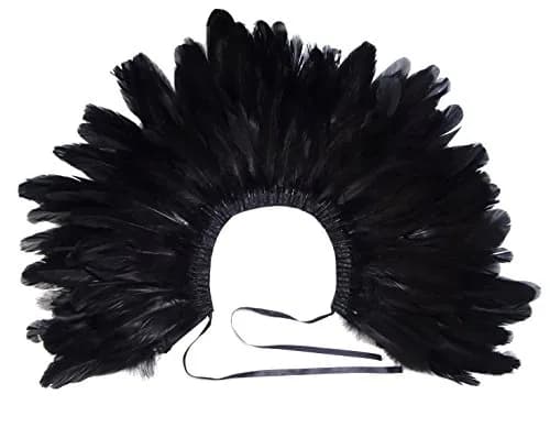 L'VOW Gothic Feather Shrug Cape Shawl Collar Men Halloween Costume, Black-5 | Unisex Dark Fantasy Accessory thumbnail 6