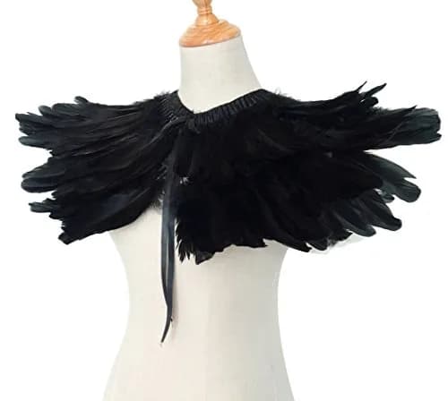 L'VOW Gothic Feather Shrug Cape Shawl Collar Men Halloween Costume, Black-5 | Unisex Dark Fantasy Accessory thumbnail 8