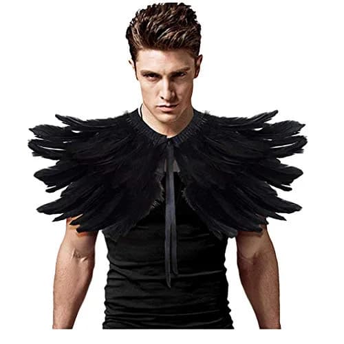 L'VOW Gothic Feather Shrug Cape Shawl Collar Men Halloween Costume, Black-5 | Unisex Dark Fantasy Accessory thumbnail 2