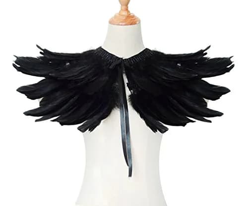 L'VOW Gothic Feather Shrug Cape Shawl Collar Men Halloween Costume, Black-5 | Unisex Dark Fantasy Accessory thumbnail 3