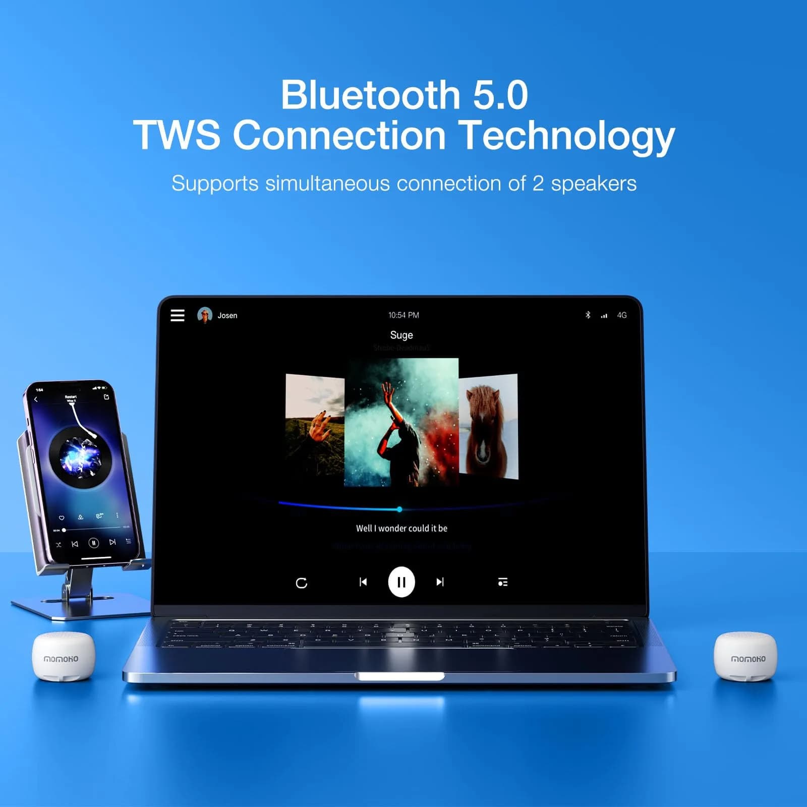 MOMOHO Mini Bluetooth Speaker White | Tiny Portable Wireless Speaker with Mic & TWS Pairing - view 3