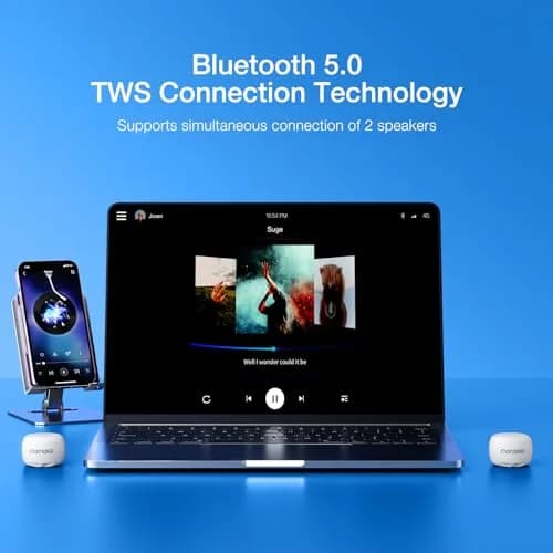 MOMOHO Mini Bluetooth Speaker White | Tiny Portable Wireless Speaker with Mic & TWS Pairing thumbnail 3