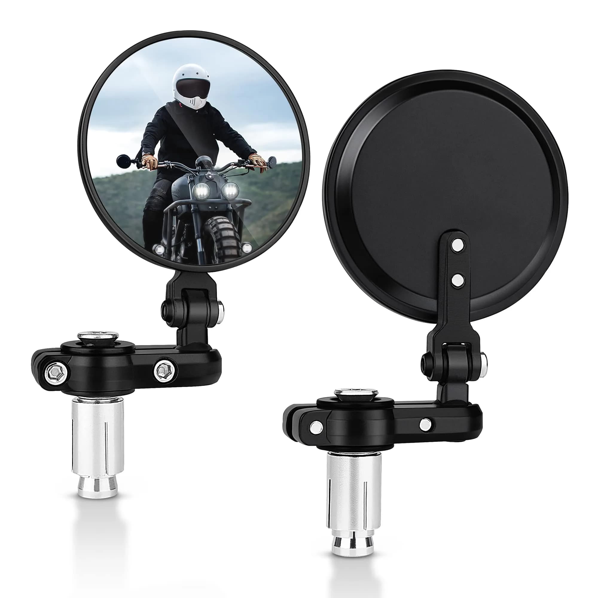 MICTUNING Universal Motorcycle Mirrors 7/8" (22mm) Round Folding Bar End Side Mirrors with Convex Glass | 3-Inch Diameter - main product image