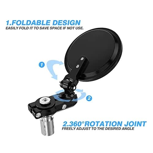 MICTUNING Universal Motorcycle Mirrors 7/8" (22mm) Round Folding Bar End Side Mirrors with Convex Glass | 3-Inch Diameter thumbnail 4