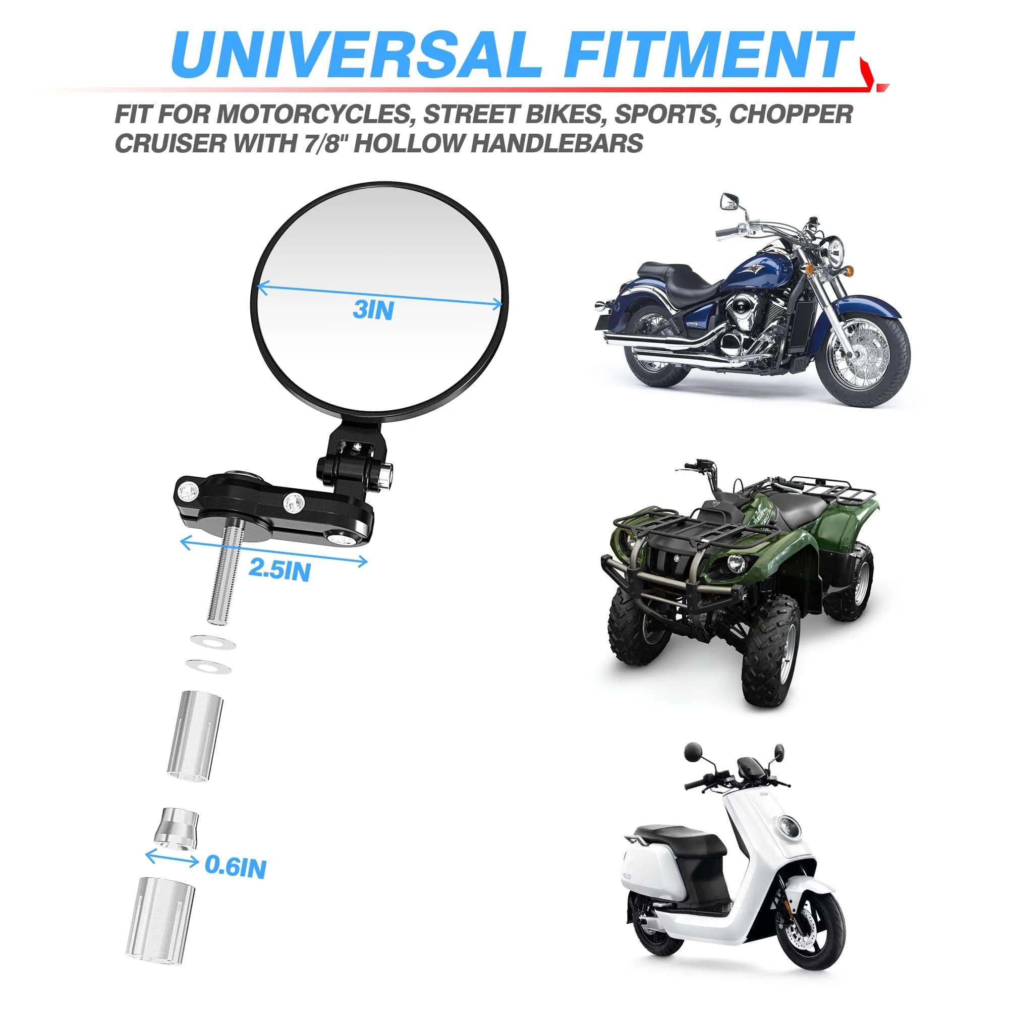 MICTUNING Universal Motorcycle Mirrors 7/8" (22mm) Round Folding Bar End Side Mirrors with Convex Glass | 3-Inch Diameter - view 6