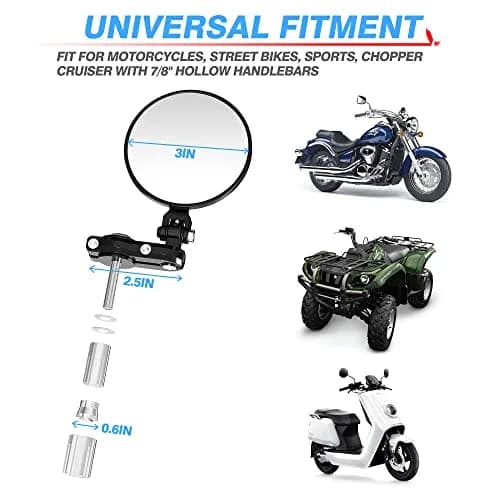 MICTUNING Universal Motorcycle Mirrors 7/8" (22mm) Round Folding Bar End Side Mirrors with Convex Glass | 3-Inch Diameter thumbnail 6