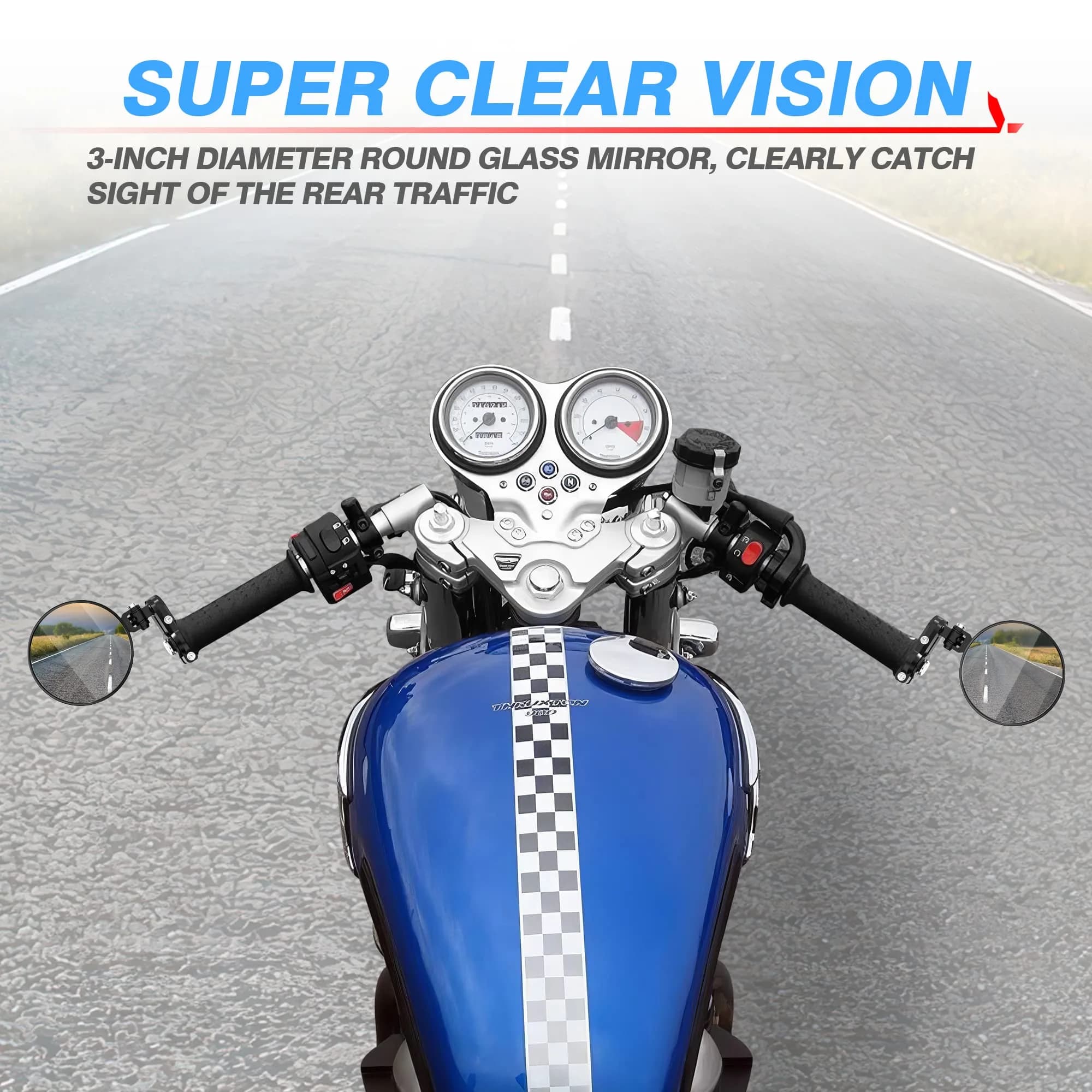 MICTUNING Universal Motorcycle Mirrors 7/8" (22mm) Round Folding Bar End Side Mirrors with Convex Glass | 3-Inch Diameter - view 2