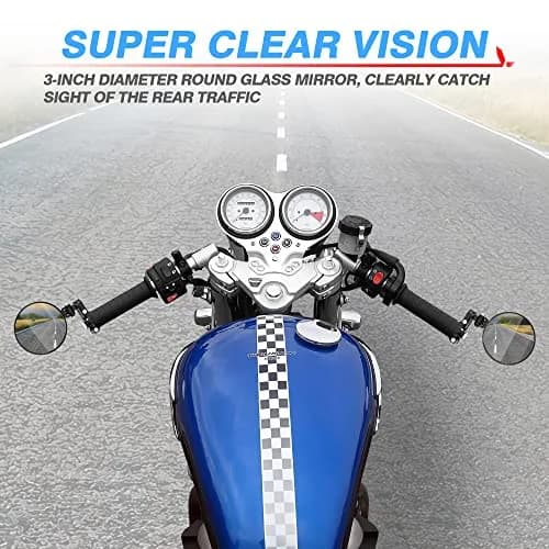MICTUNING Universal Motorcycle Mirrors 7/8" (22mm) Round Folding Bar End Side Mirrors with Convex Glass | 3-Inch Diameter thumbnail 2