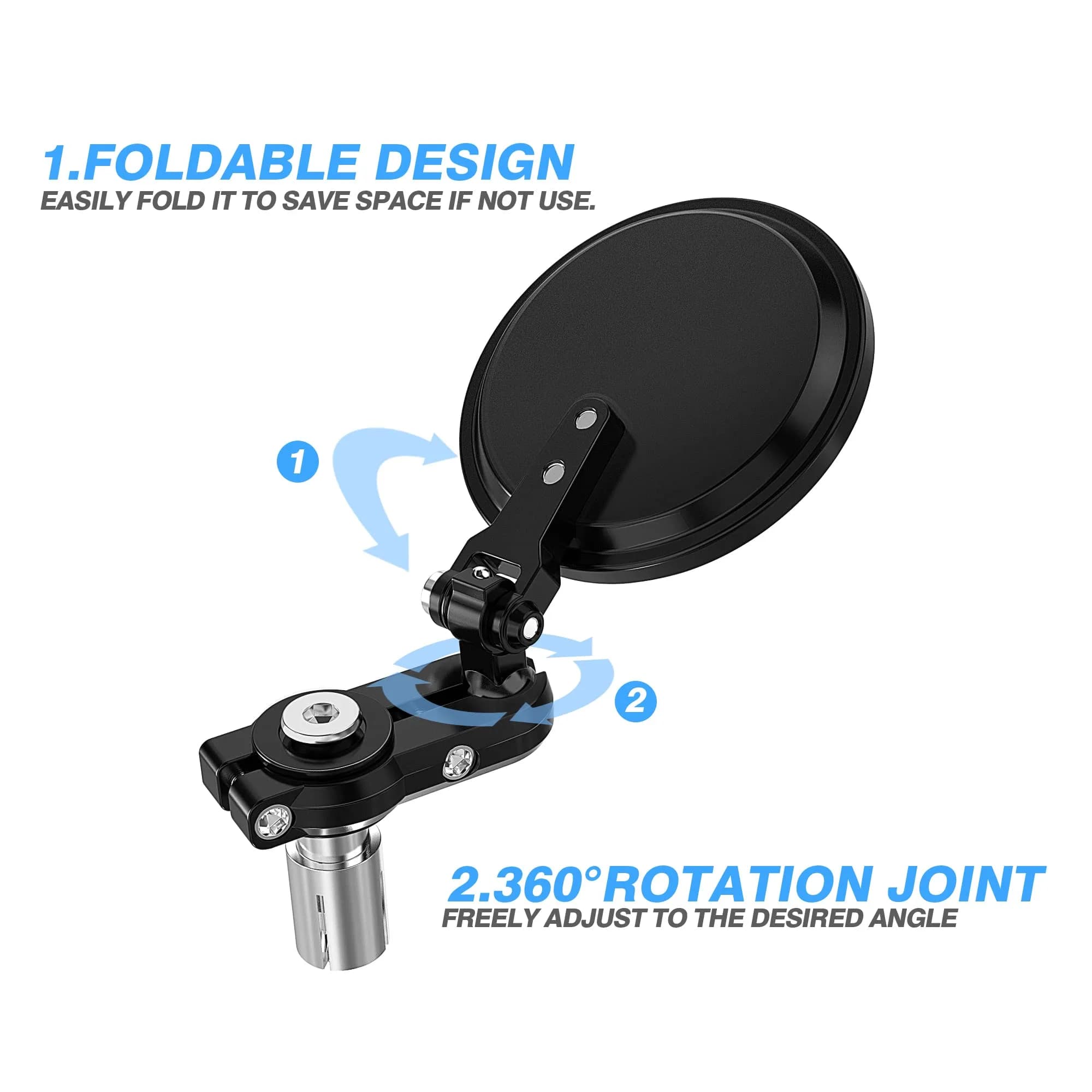 MICTUNING Universal Motorcycle Mirrors 7/8" (22mm) Round Folding Bar End Side Mirrors with Convex Glass | 3-Inch Diameter - view 4