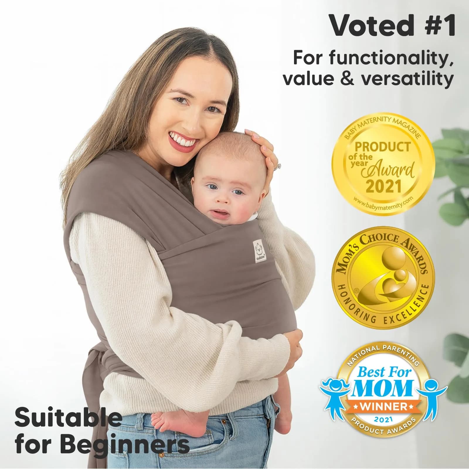 KeaBabies Original Baby Wrap Carrier in Copper Gray - One Size, Pack of 1 - view 3