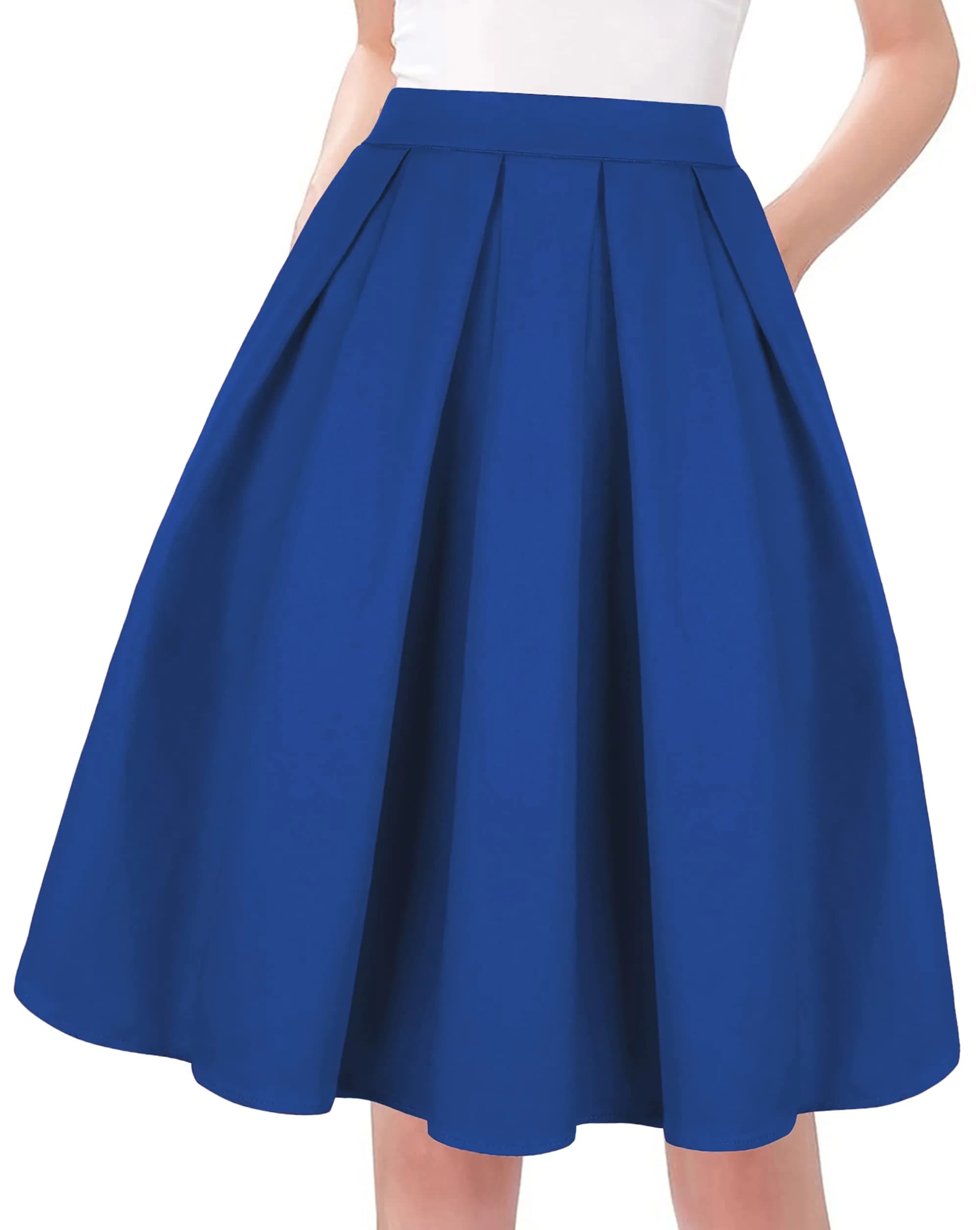 Tandisk Women's Vintage A-line Printed Pleated Flared Midi Skirt with Pockets Green Flower S | Retro Feminine Style — Blue / Large