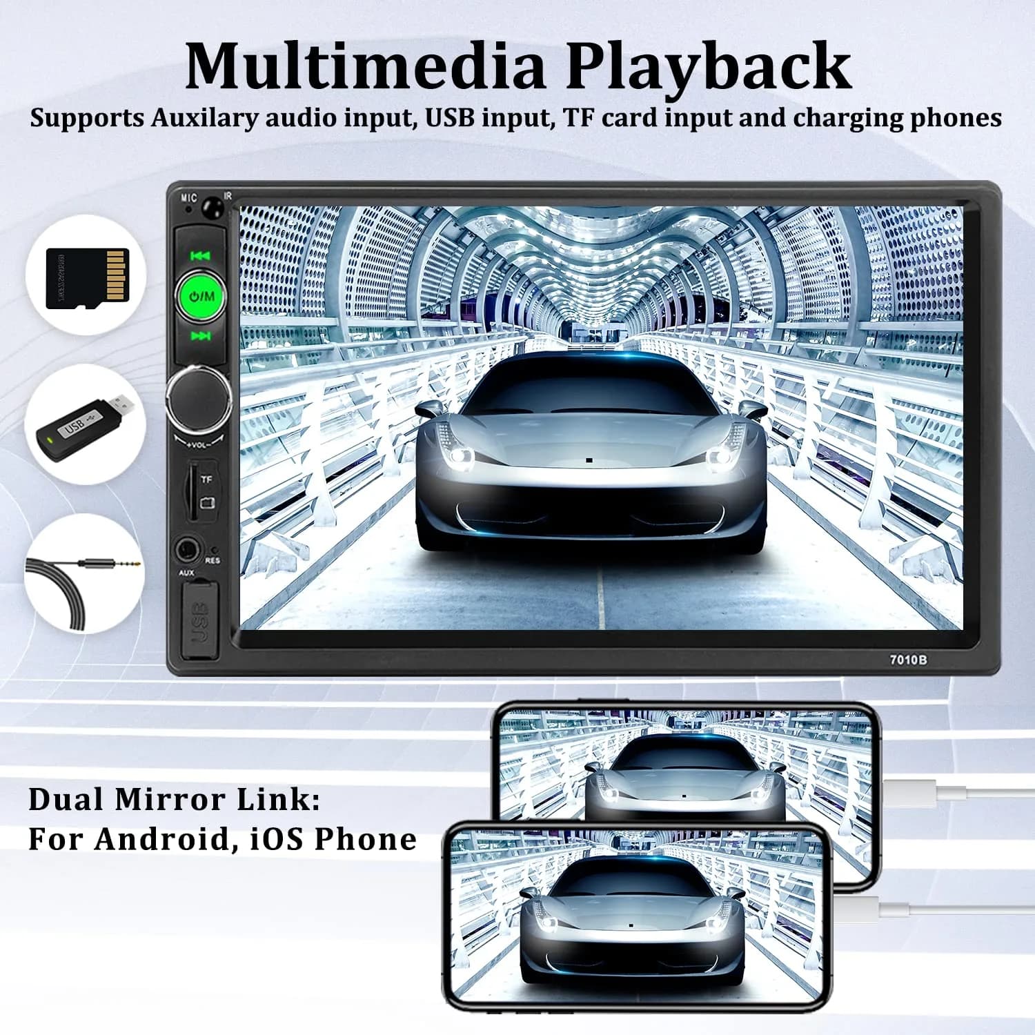 UNITOPSCI Double Din Car Stereo 7 Inch HD Touchscreen MP5 Player with Bluetooth & Backup Camera | 1080P HD Multimedia Receiver - view 5