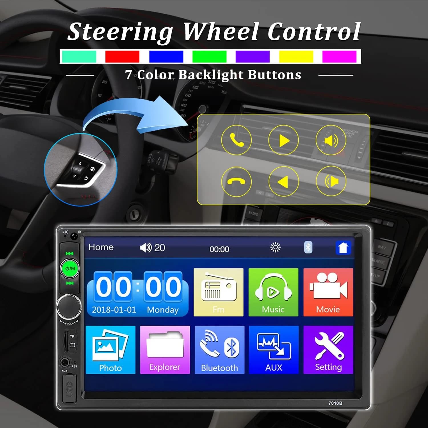 UNITOPSCI Double Din Car Stereo 7 Inch HD Touchscreen MP5 Player with Bluetooth & Backup Camera | 1080P HD Multimedia Receiver - view 6