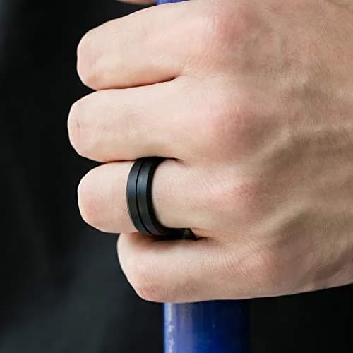 ROQ Silicone Wedding Ring for Men, 8mm Wide Comfort Fit Band, 4 Pack (Grey, Platinum, Black, Silver), Size 7 | Breathable & Safe for Active Lifestyles thumbnail 4