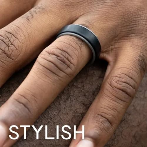ROQ Silicone Wedding Ring for Men, 8mm Wide Comfort Fit Band, 4 Pack (Grey, Platinum, Black, Silver), Size 7 | Breathable & Safe for Active Lifestyles thumbnail 3