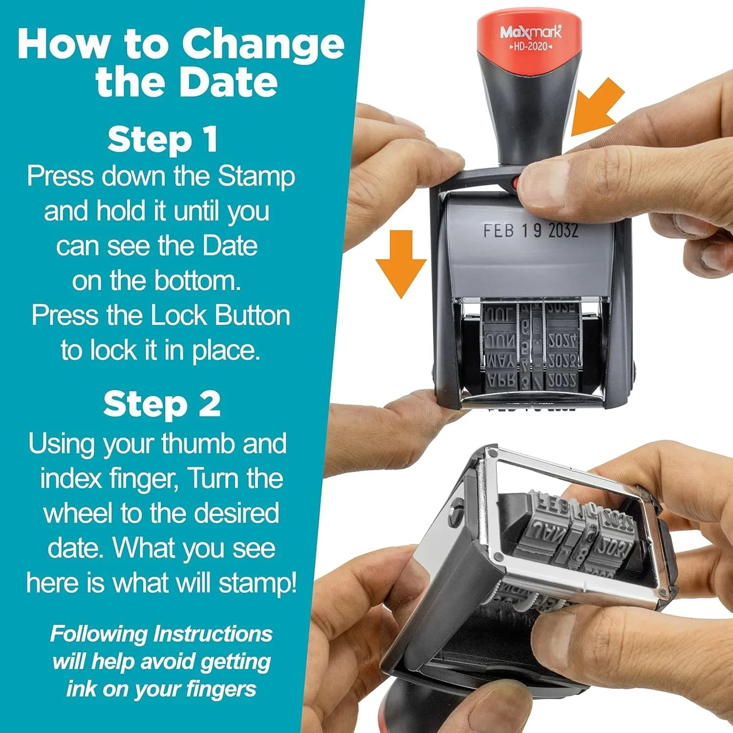 MaxMark Heavy Duty Date Stamp Rectangular Black Ink | 12-Year Band, 3/16" Date Size - view 5