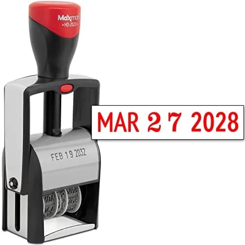 MaxMark Heavy Duty Date Stamp with 12-Year Band, Red Ink | Large 3/16" Date Size thumbnail 1