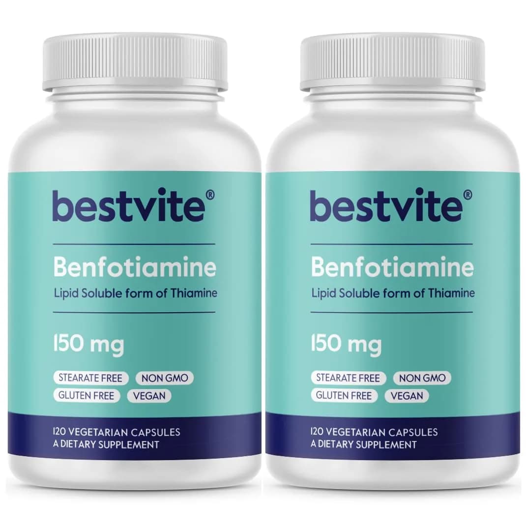 BESTVITE Benfotiamine 150mg (240 Veg Caps) (120x2) - No Stearates - Vegan | Supports Circulation & Nervous System - main product image