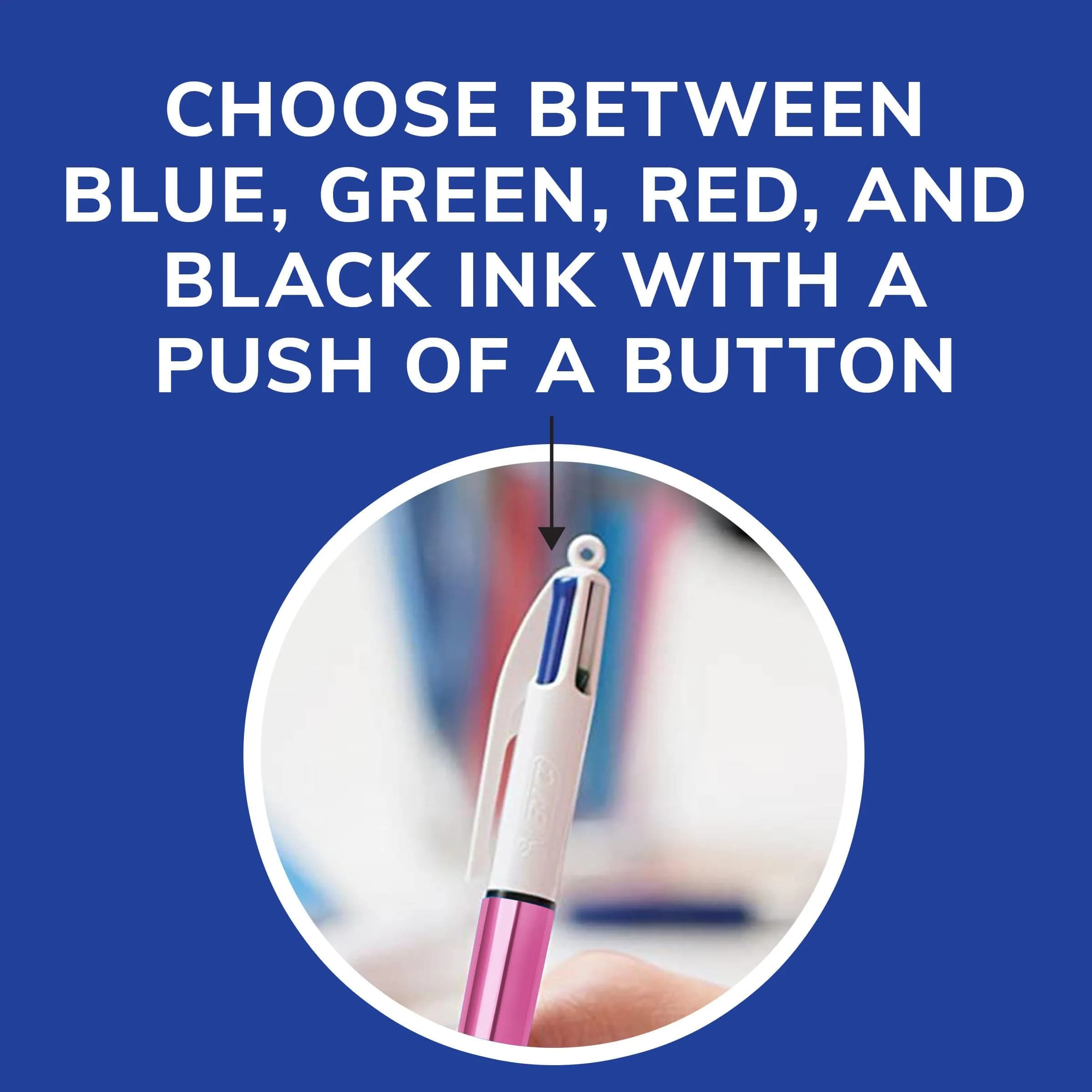 BIC 4 Color Shine Retractable Ballpoint Pen | 1.0 mm Medium Point, Pink Metallic Barrels, 3-Count Pack - view 5