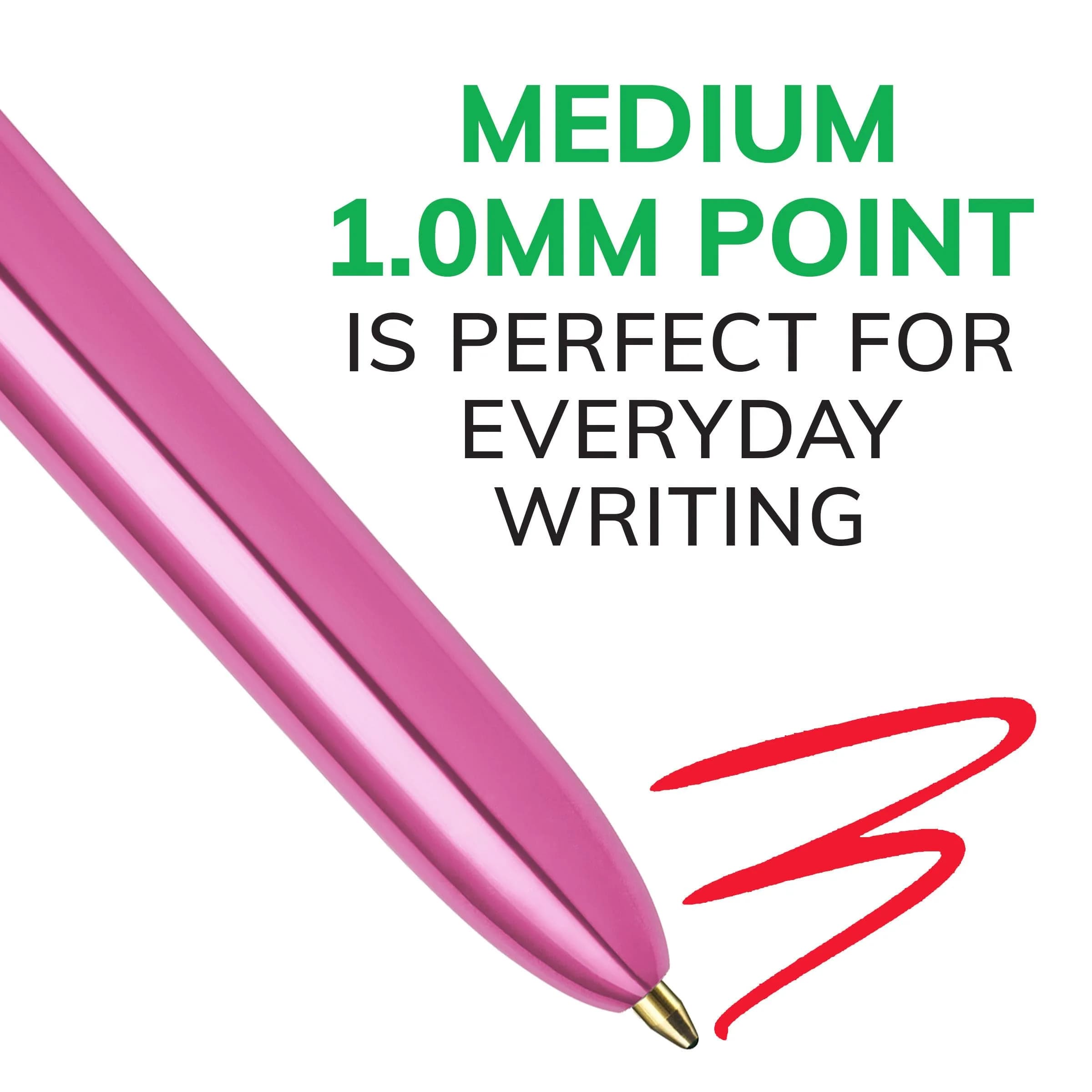BIC 4 Color Shine Retractable Ballpoint Pen | 1.0 mm Medium Point, Pink Metallic Barrels, 3-Count Pack - view 3
