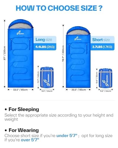 Sportneer Wearable Sleeping Bag for Adults & Kids | Waterproof to 32°F, Compact & Warm for Camping, Stadiums, Travel, Backpacking & Car Use thumbnail 6