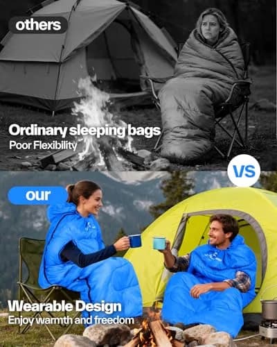 Sportneer Wearable Sleeping Bag for Adults & Kids | Waterproof to 32°F, Compact & Warm for Camping, Stadiums, Travel, Backpacking & Car Use thumbnail 3