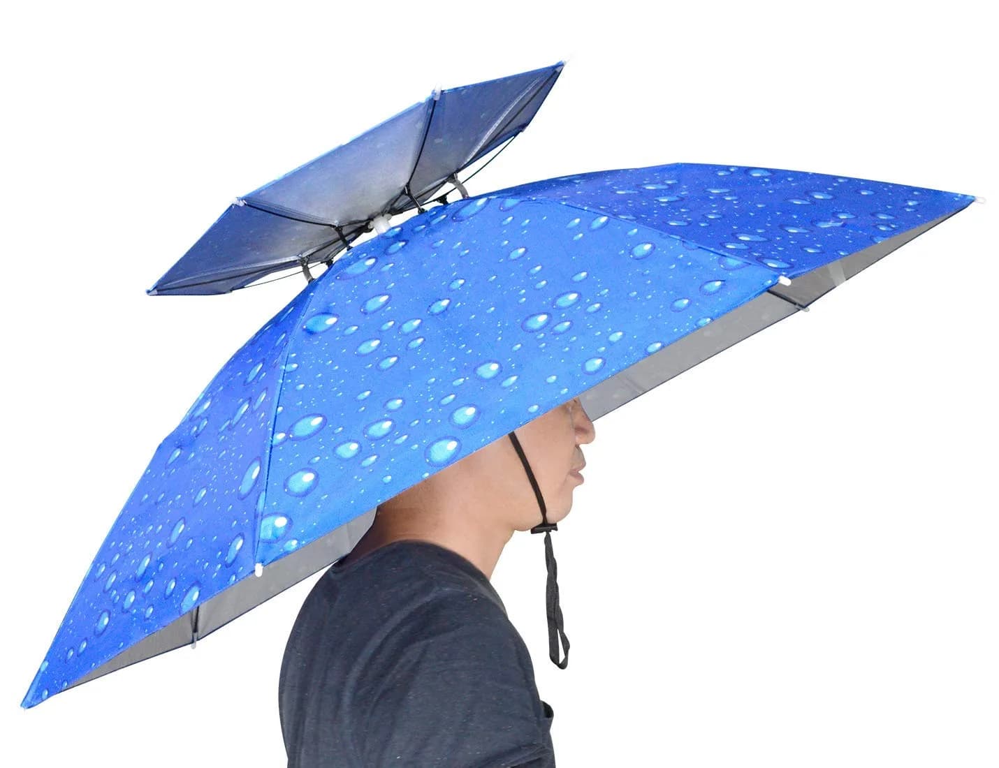 NEW-Vi Umbrella Hat 96cm (37.4") Diameter | Hands-Free Sun & Rain Protection — Drip Blue Oxford cloth double layer