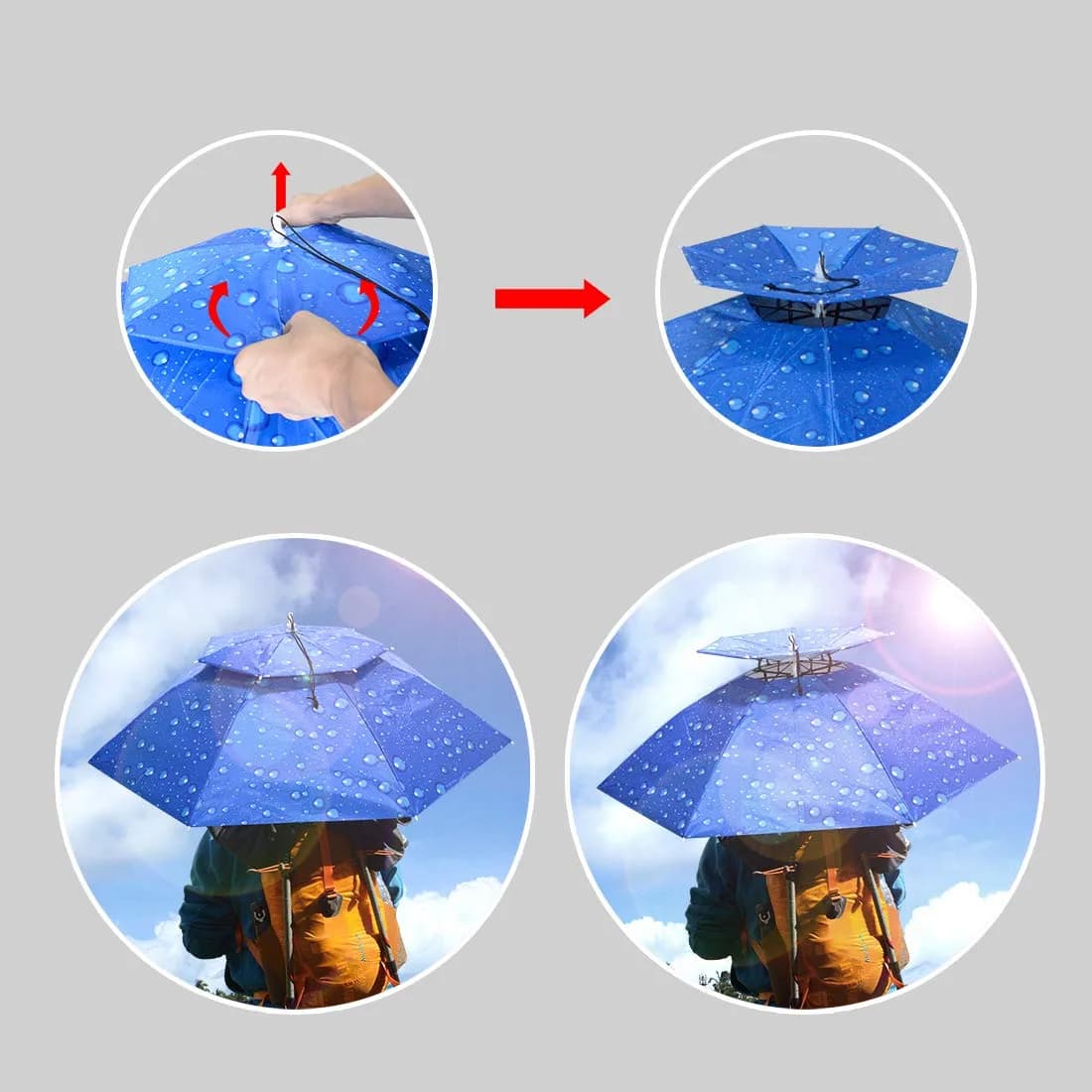 NEW-Vi 95 cm (37.4") Double Layer Folding Compact UV Wind Protection Umbrella Hat | Hands-Free for Fishing & Gardening - view 5