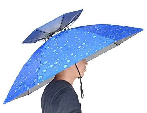 NEW-Vi 95 cm (37.4") Double Layer Folding Compact UV Wind Protection Umbrella Hat | Hands-Free for Fishing & Gardening thumbnail 1