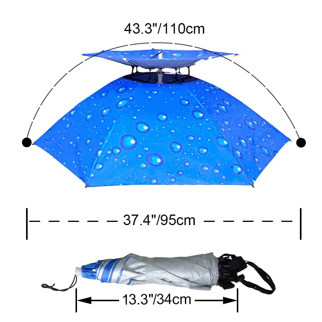 NEW-Vi 95 cm (37.4") Double Layer Folding Compact UV Wind Protection Umbrella Hat | Hands-Free for Fishing & Gardening - view 8