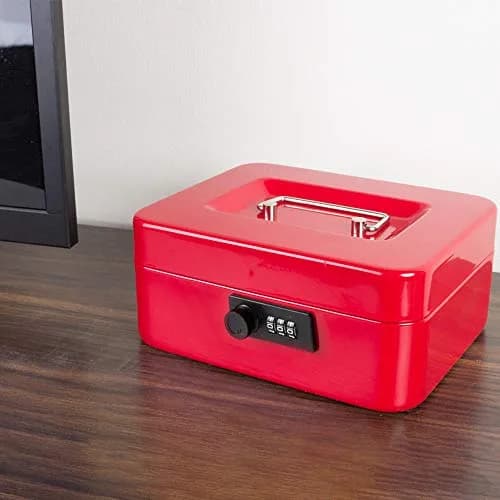 KYODOLED Medium Cash Box with Combination Lock 7.87"x 6.30"x 3.54" Red | Metal Money Safe with Removable Tray thumbnail 6