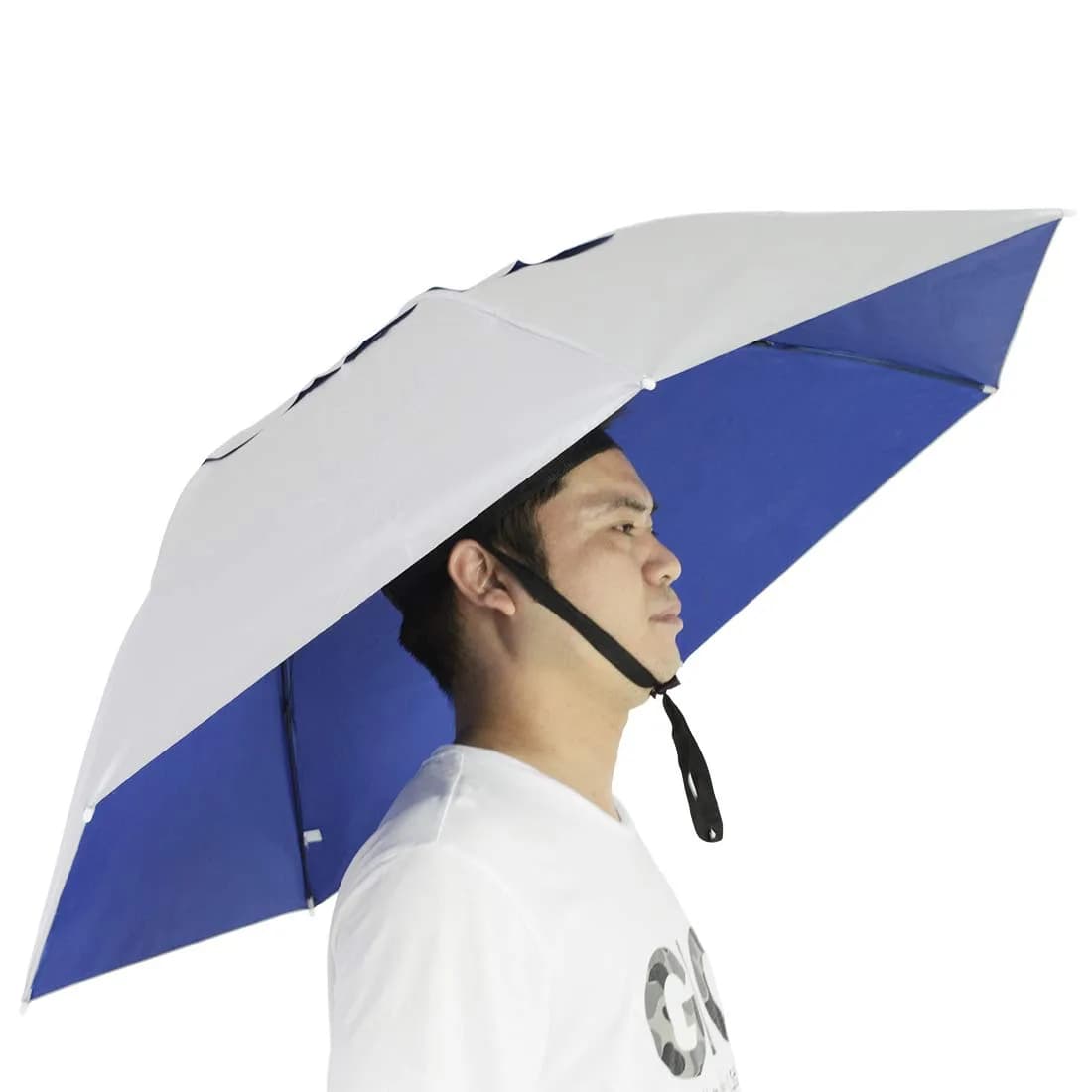 NEW-Vi Fishing Umbrella Hat Silver/Blue | 95cm (37.4") Wide Brim, Hands-Free Sun & Rain Protection - main product image