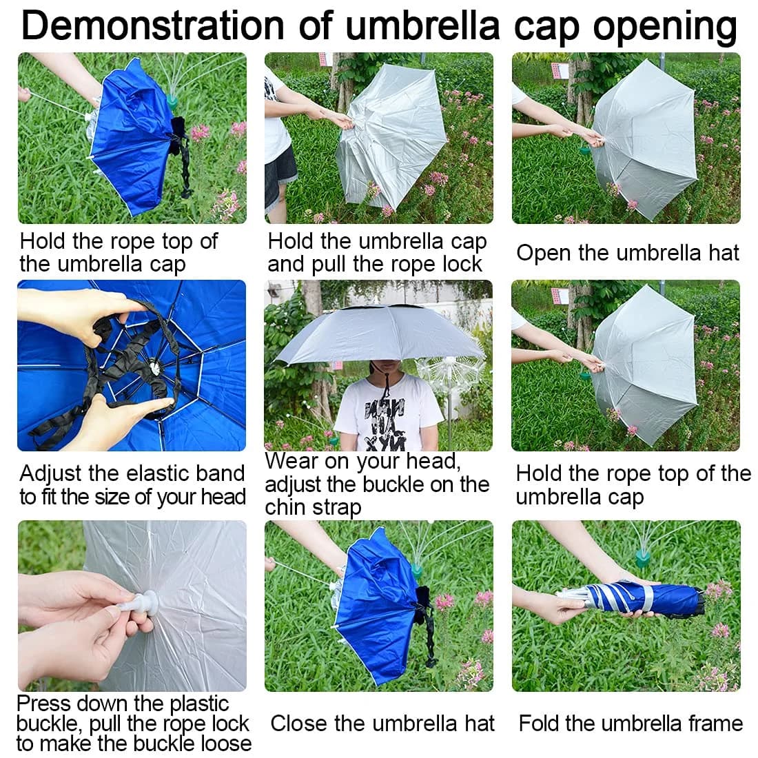 NEW-Vi Fishing Umbrella Hat Silver/Blue | 95cm (37.4") Wide Brim, Hands-Free Sun & Rain Protection - view 3