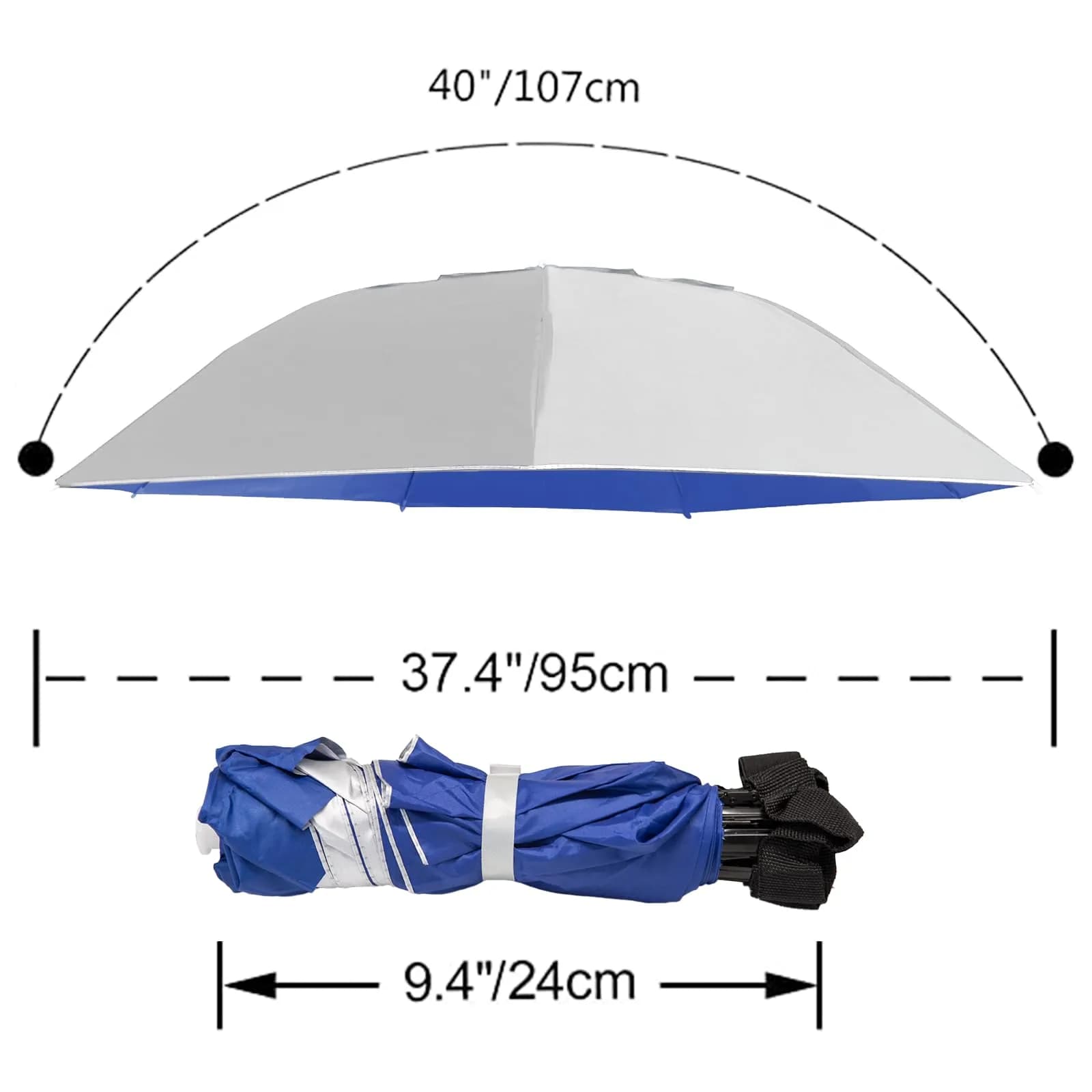NEW-Vi Fishing Umbrella Hat Silver/Blue | 95cm (37.4") Wide Brim, Hands-Free Sun & Rain Protection - view 4