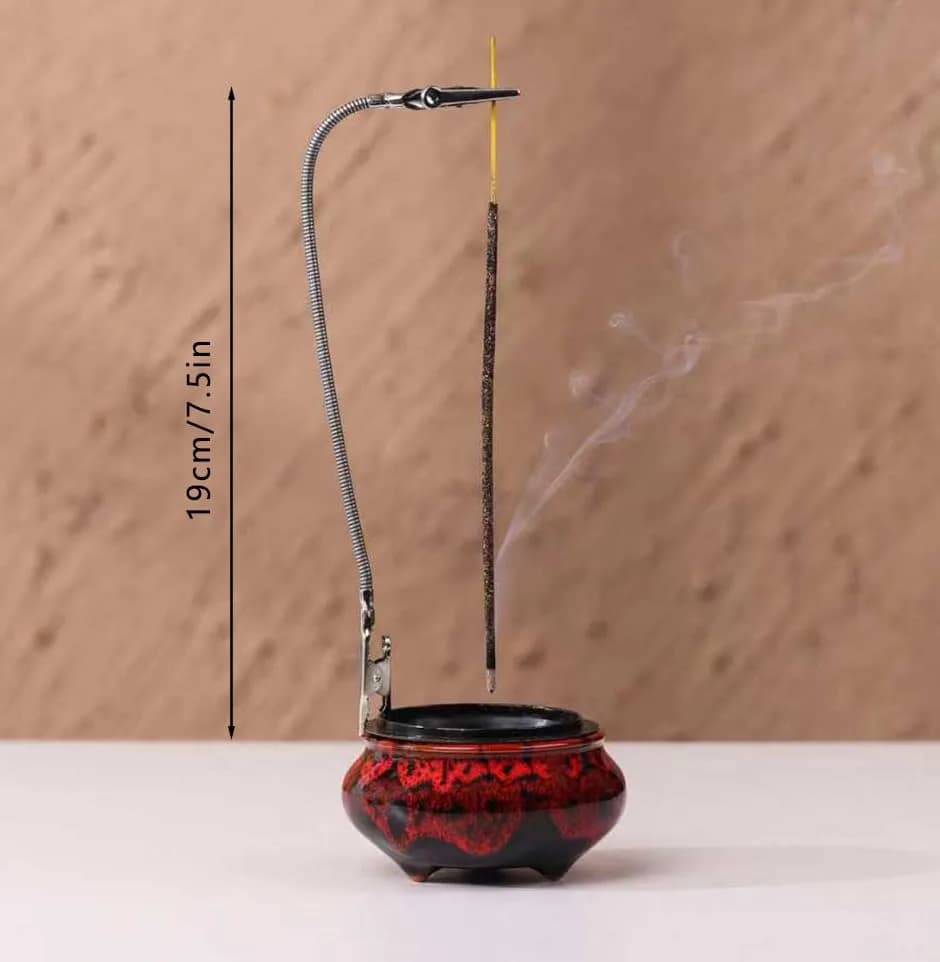 LamDawn Fambe Red Ceramic Incense Burner with Calabash Holder | Meditation & Relaxation thumbnail 6