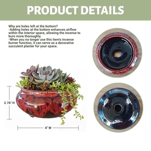 LamDawn Fambe Red Ceramic Incense Burner with Calabash Holder | Meditation & Relaxation thumbnail 9
