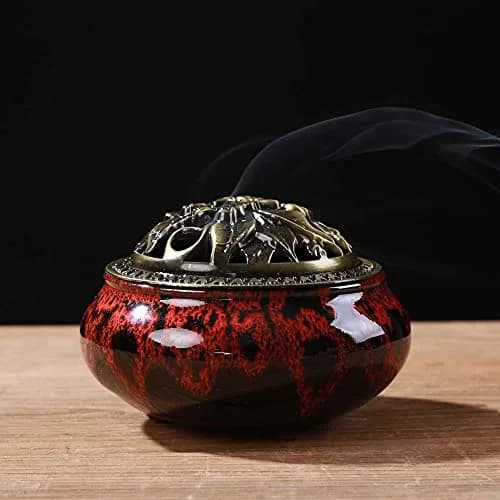 LamDawn Fambe Red Ceramic Incense Burner with Calabash Holder | Meditation & Relaxation thumbnail 2