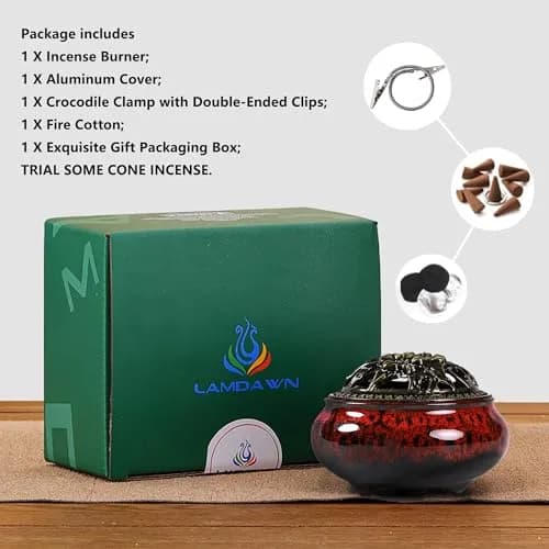 LamDawn Fambe Red Ceramic Incense Burner with Calabash Holder | Meditation & Relaxation thumbnail 3