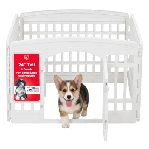 IRIS USA 4-Panel Dog Playpen | 24 Inch Pet Enclosure, White, Expandable, Heavy-Duty Plastic thumbnail 1