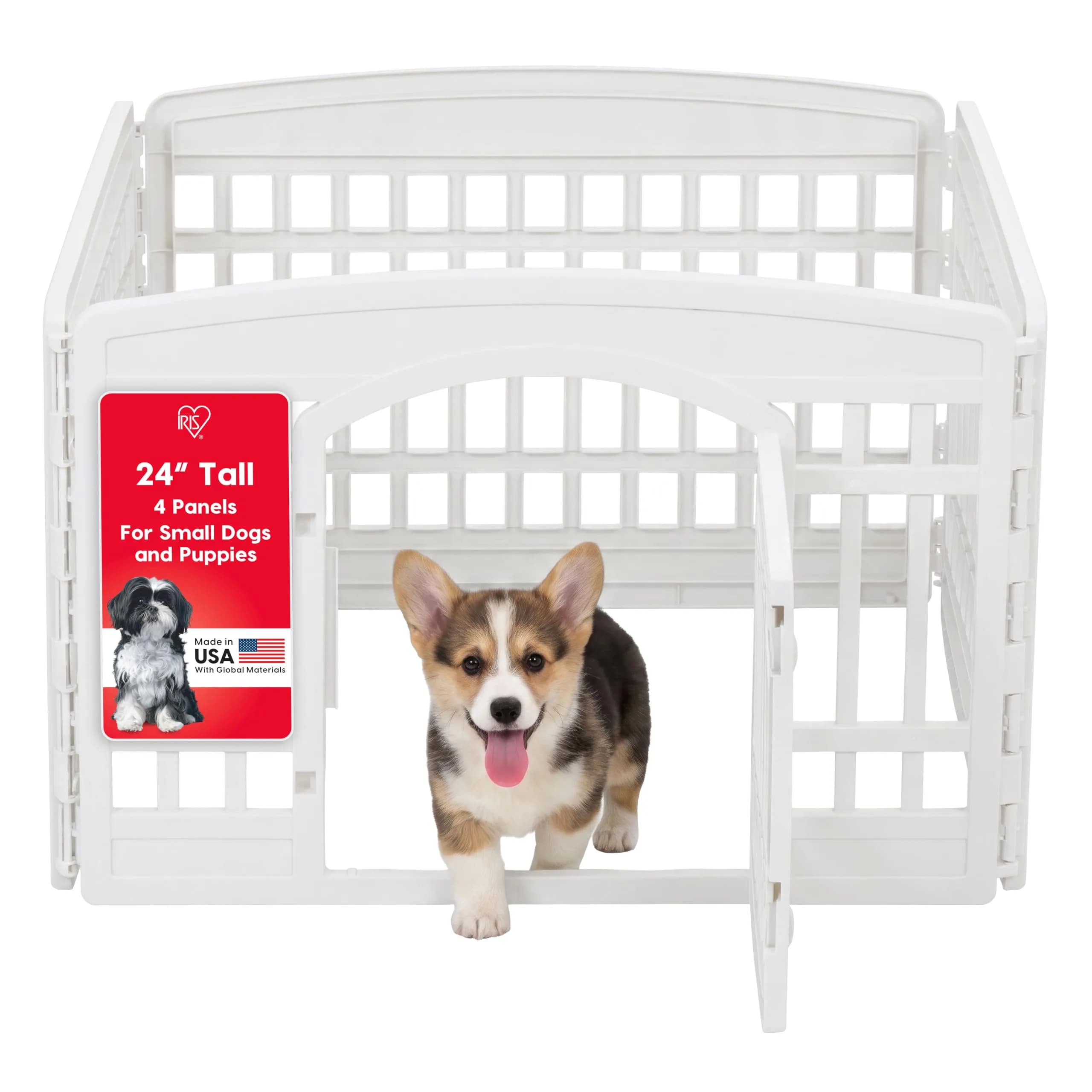 IRIS USA 4-Panel Dog Playpen | 24 Inch Pet Enclosure, White, Expandable, Heavy-Duty Plastic