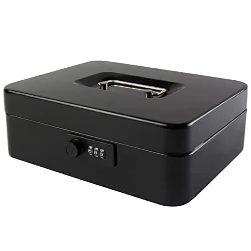 KYODOLED Large Cash Box with Combination Lock 9.84"x 7.87"x 3.54" | Metal Money Safe with Removable Tray thumbnail 1