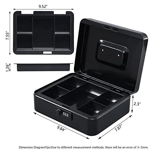 KYODOLED Large Cash Box with Combination Lock 9.84"x 7.87"x 3.54" | Metal Money Safe with Removable Tray thumbnail 5