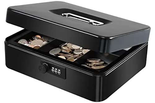 KYODOLED Large Cash Box with Combination Lock 9.84"x 7.87"x 3.54" | Metal Money Safe with Removable Tray thumbnail 9