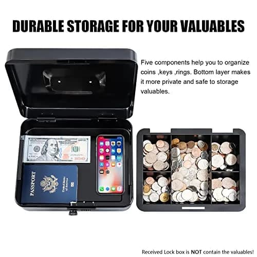 KYODOLED Large Cash Box with Combination Lock 9.84"x 7.87"x 3.54" | Metal Money Safe with Removable Tray thumbnail 4