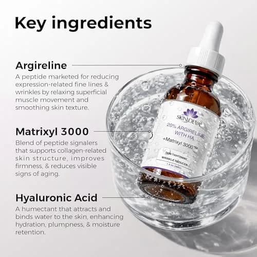 SKIN DEVA 20% Argireline Serum with Matrixyl 3000 & Hyaluronic Acid for Face | Deep Wrinkle Reducer, Anti-Aging, Skin Toning, Collagen Boost, 1 Fl Oz thumbnail 4