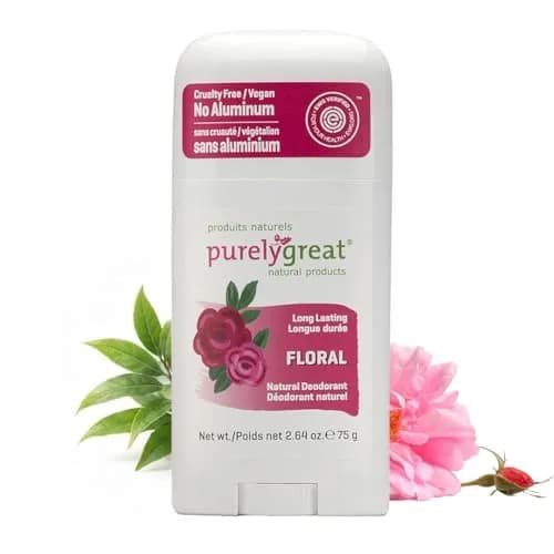Purelygreat Floral Scented Natural Deodorant Stick 75g (2.64 oz) | EWG Verified, Aluminum-Free Odor Protection thumbnail 1