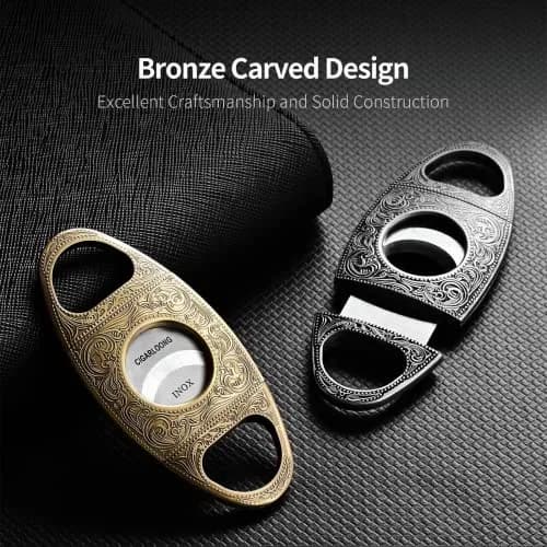 CIGARLOONG Cigar Cutter Stainless Steel Bronze Engraved Double Cut Blade | Precision & Durability for Cigars in India thumbnail 2