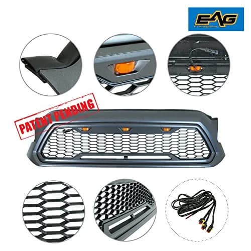 EAG Replacement Upper ABS Grille Front Grill with Amber LED Lights - Charcoal Gray Fit for 12-15 Tacoma | Rugged Appearance & LED Accent thumbnail 5